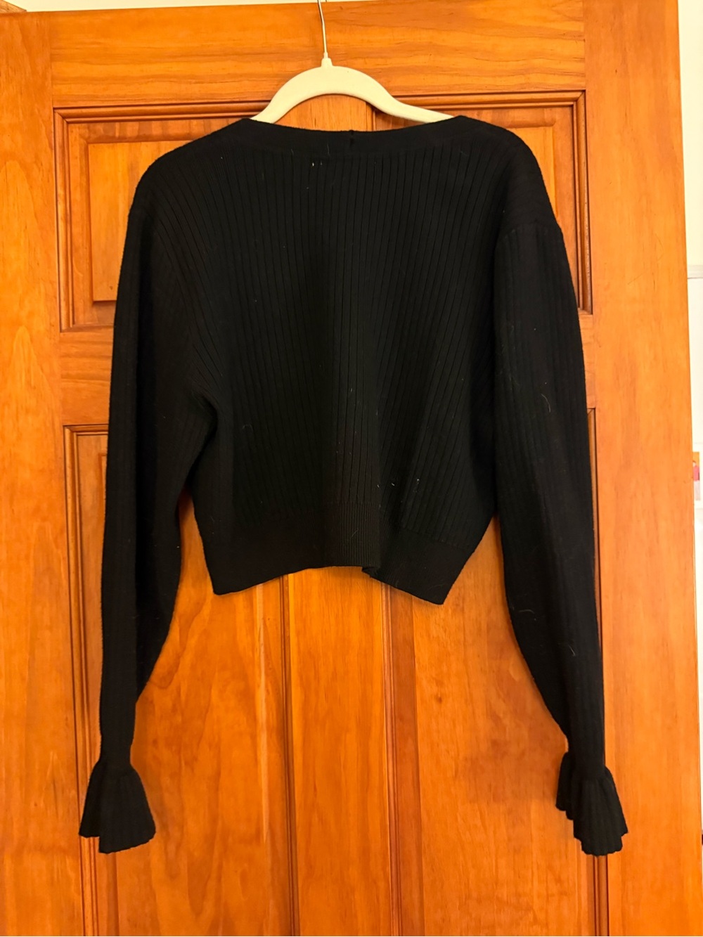 Black Cropped Rib-Knit Button Cardigan - Picture 3 of 3